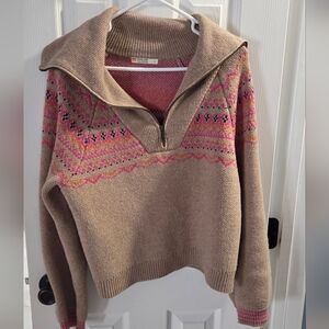 Marine Layer Beige and Pink Cowl Neck Sweater